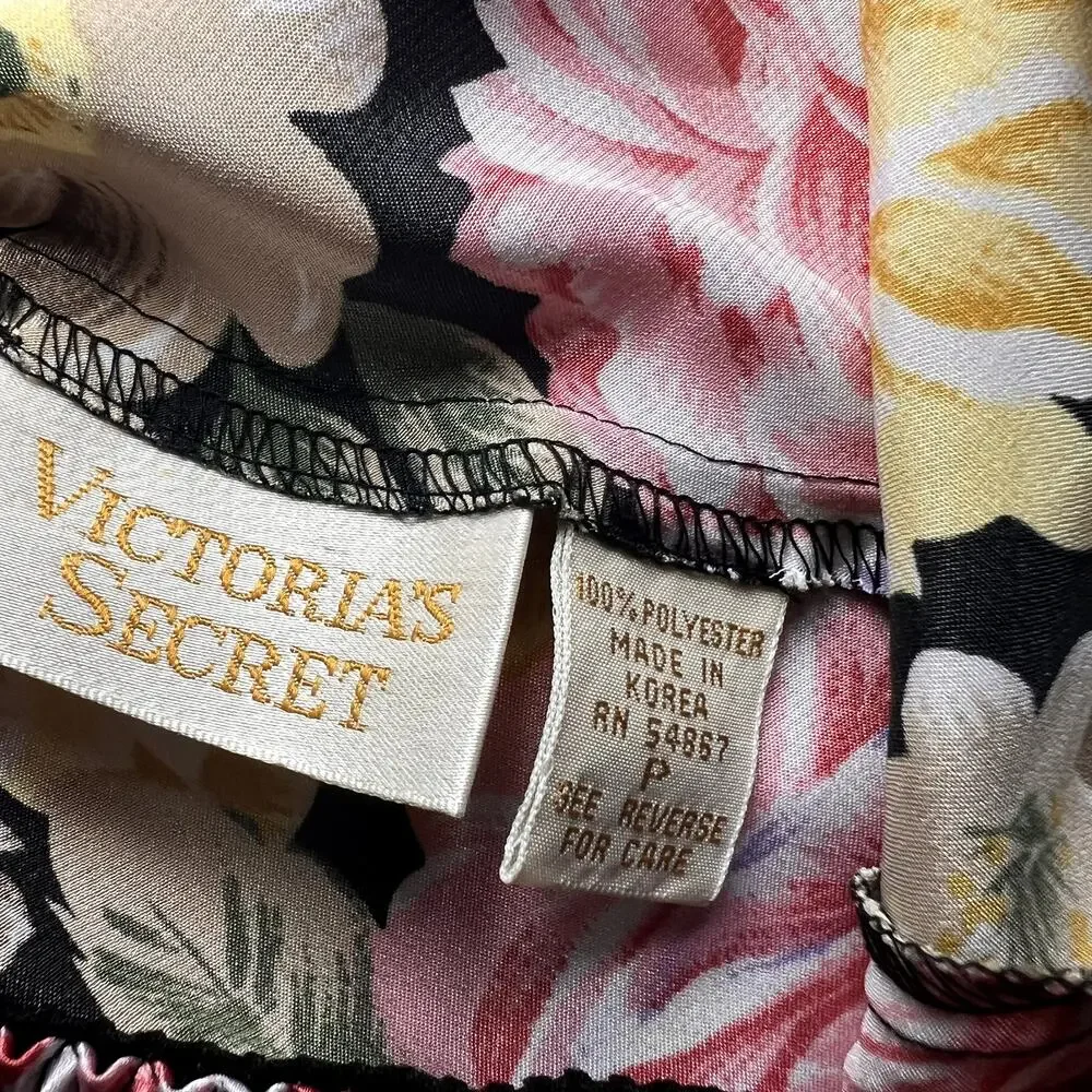 VICTORIA'S SECRET Gold Label Vtg Floral Print Satin Camisole & Short Pajama Set